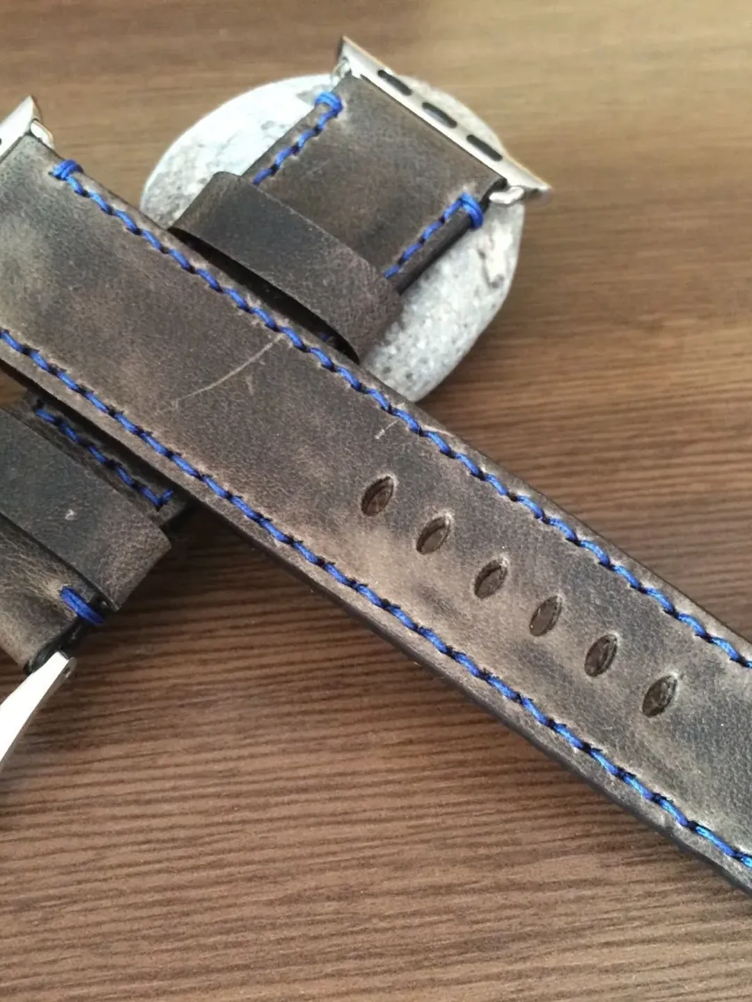 iWatch Series 7, Smartwatch Band 45mm, Watch Band for Apple Watch Series 6 40mm, Vintage Distress Grey Apple Watch Band in Blue Stitching