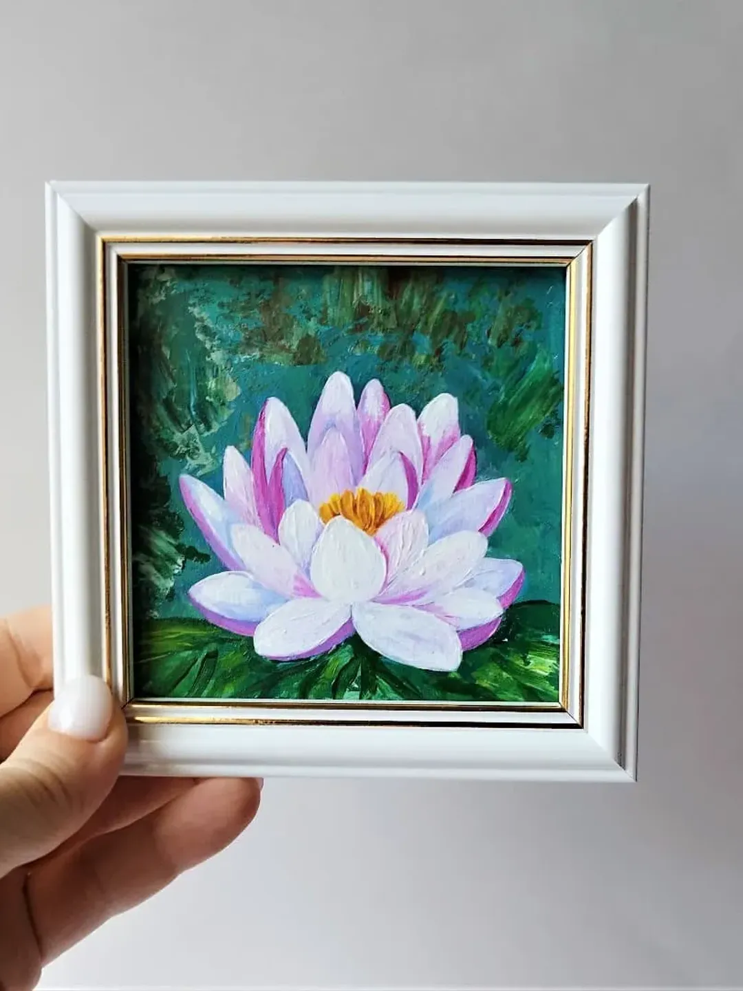 unique-water-lily-acrylic-painting-textured-wall-art-pink-lotus-flower