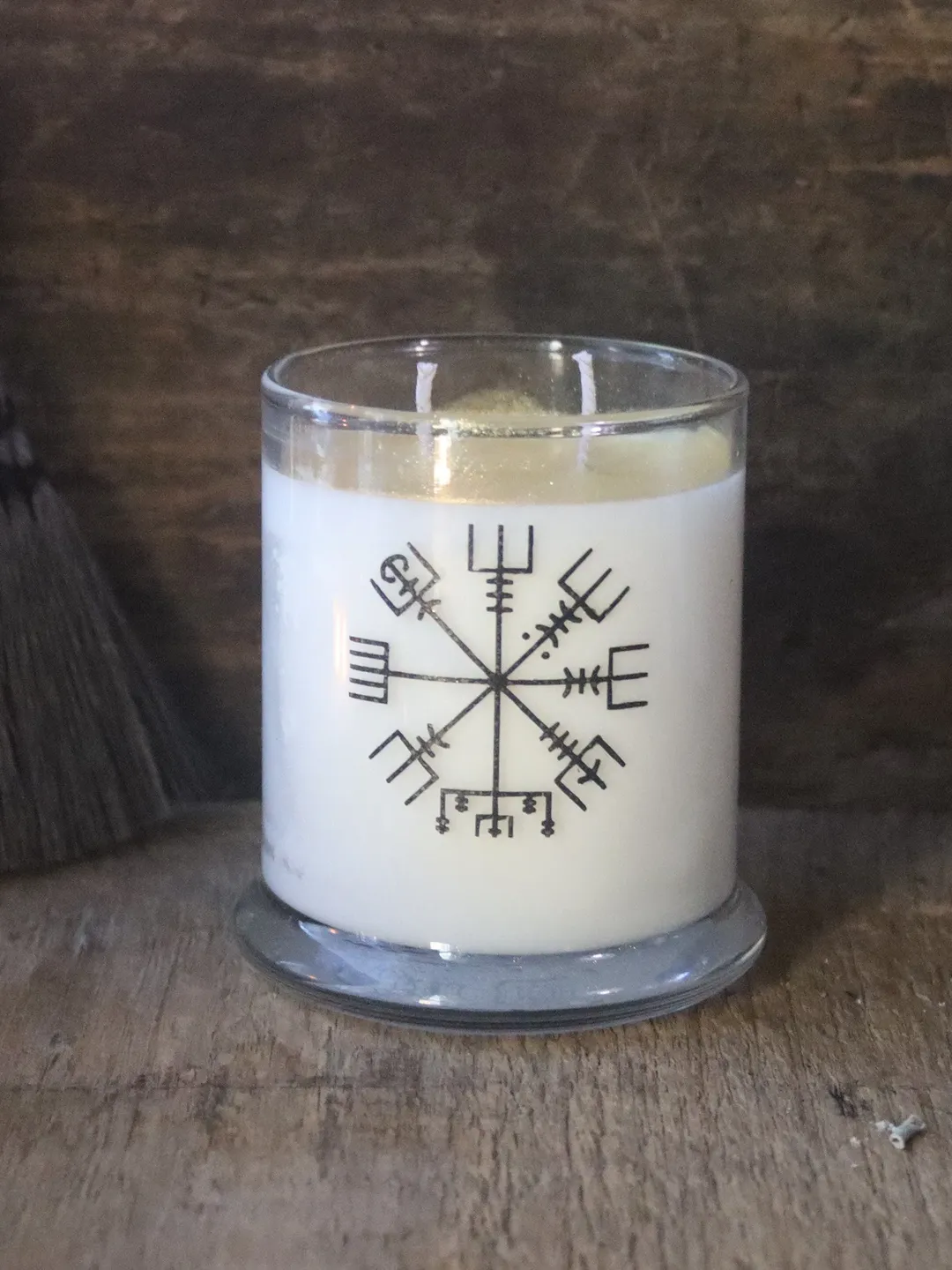 Hand-poured Soy Vegvisir Candle, Candle in Hand-Etched Holder with Vegvisir, Soy Candle with Cotton Wick, Witch's Vegvisir Candle
