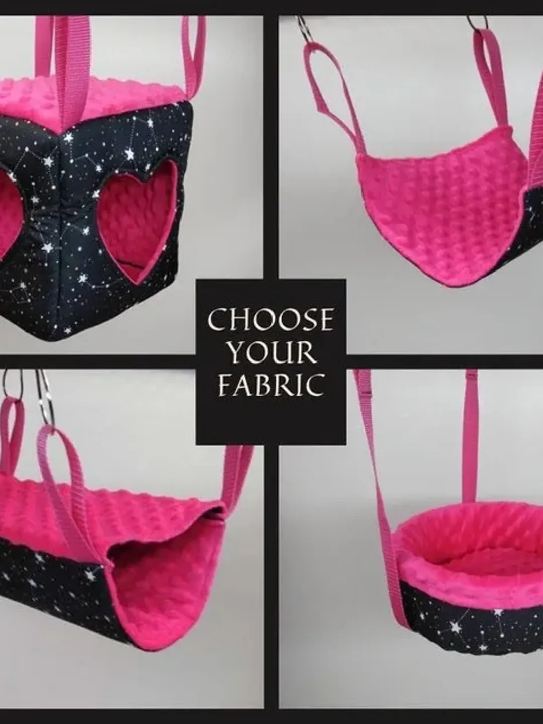 4 piece hammock set for small animals such as rats, chinchillas, ferrets and guinea pigs. Rat cage accessories, chinchilla cage accessories.