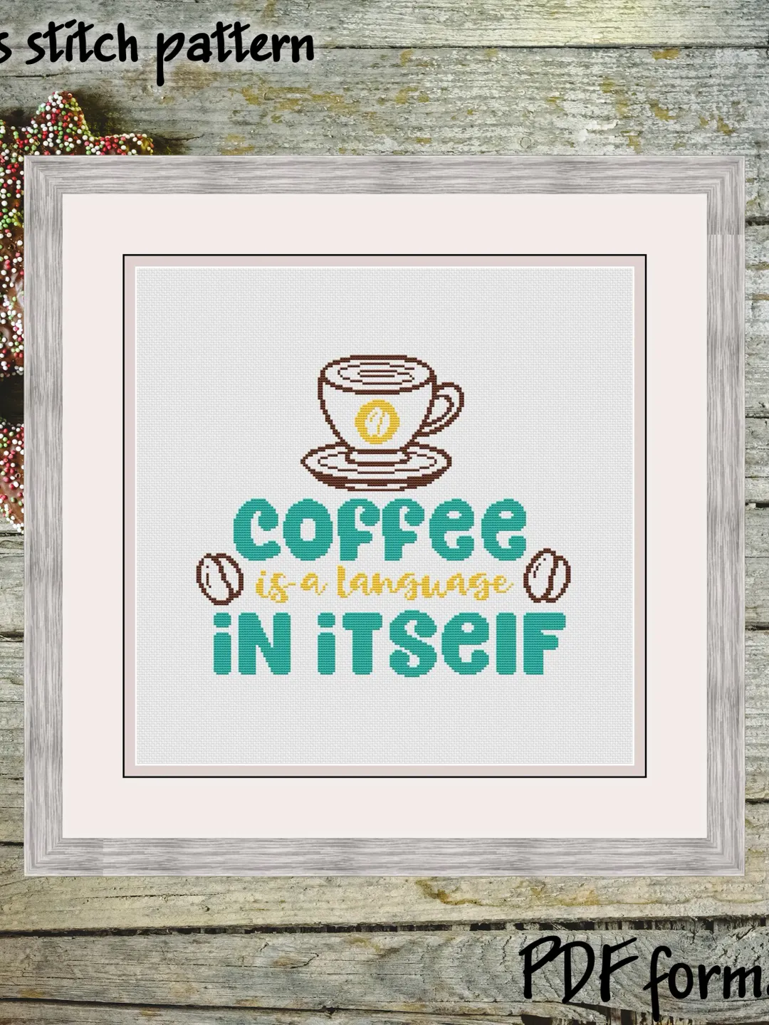 Coffee is a language in itself Cross Stitch Pattern Modern, Coffee Cross Stitch Pattern PDF, Quote Cross Stitch picture