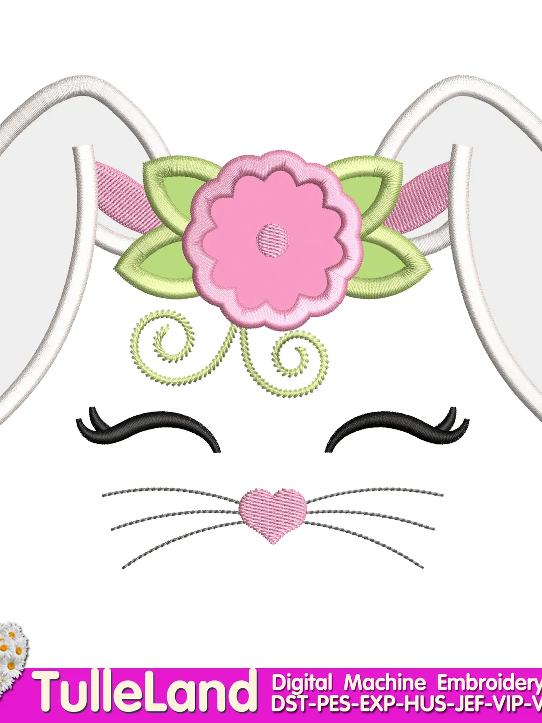 Easter Bunny Head Easter rabbit Floral Easter bunny Face bunny Easter Design applique for Machine Embroidery