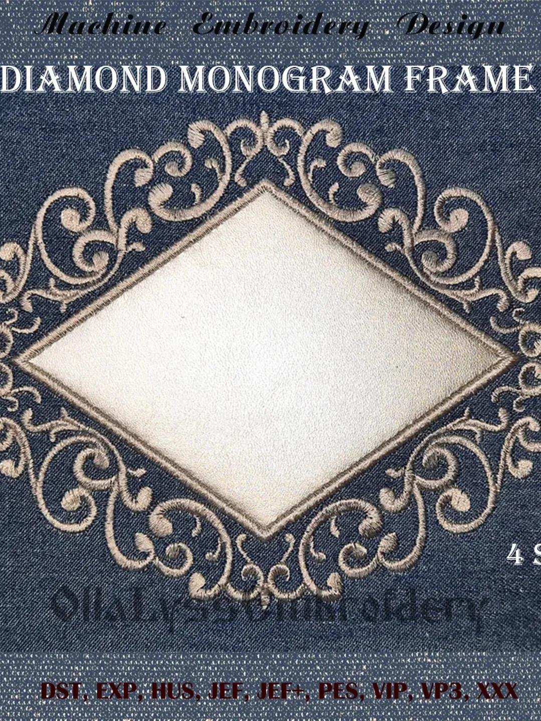 Diamond monogram frame applique machine embroidery design