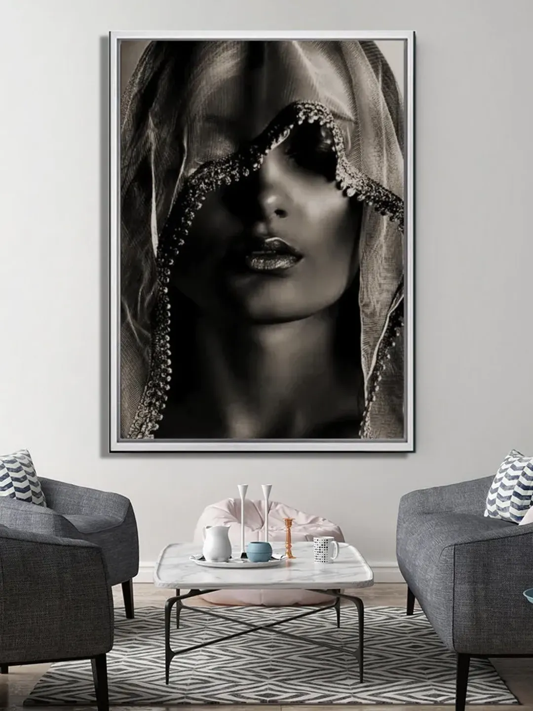 Veiled Woman Print on Canvas , Floating Frame Option, Modern Wall Art, Extra Large Canvas Wall Art
