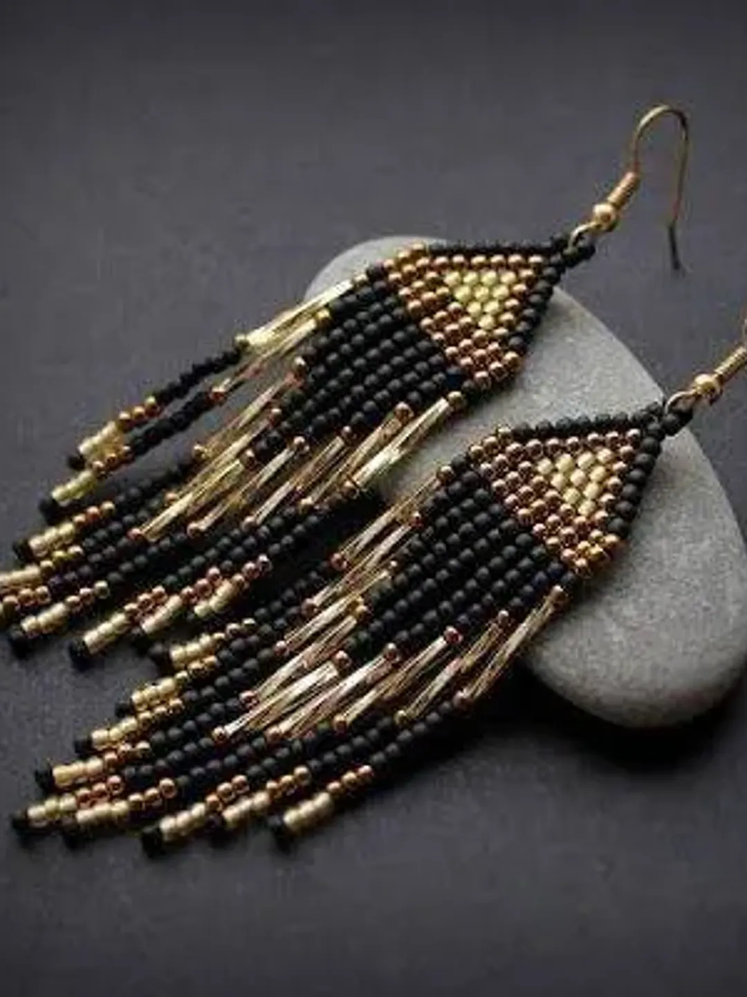 Black Fringe Earrings, Beaded Earrings, White Gold Fringe Earrings, Chandelier Earrings, Statement earrings,Gift For Her, Seed Bead earring