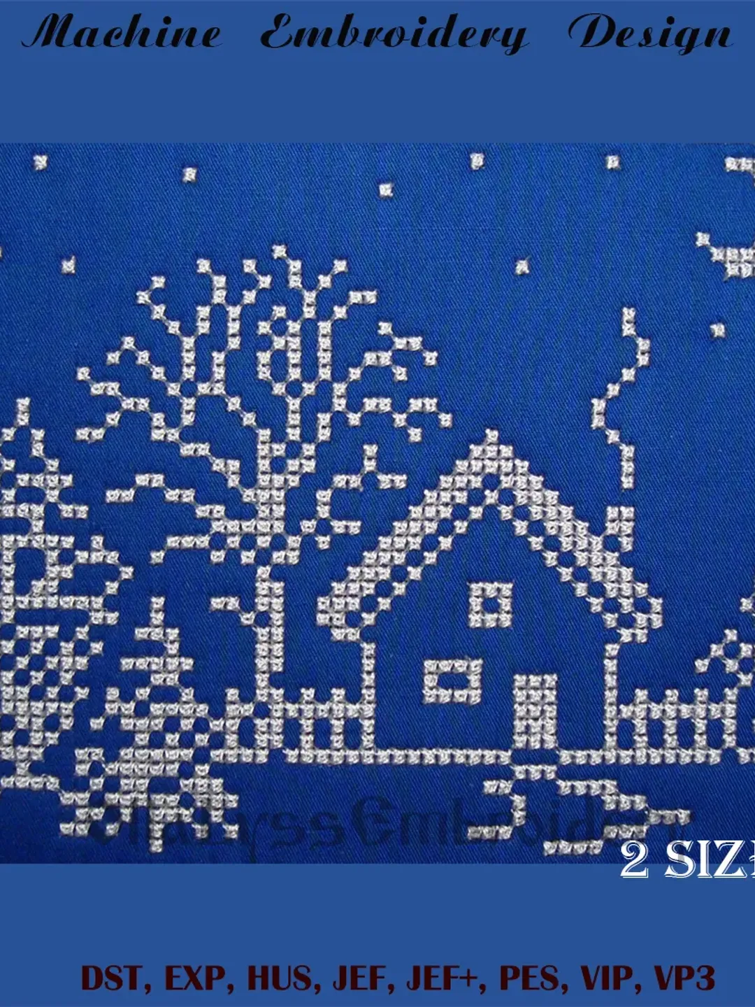 Christmas Night French cross stitch machine embroidery design in 2 sizes