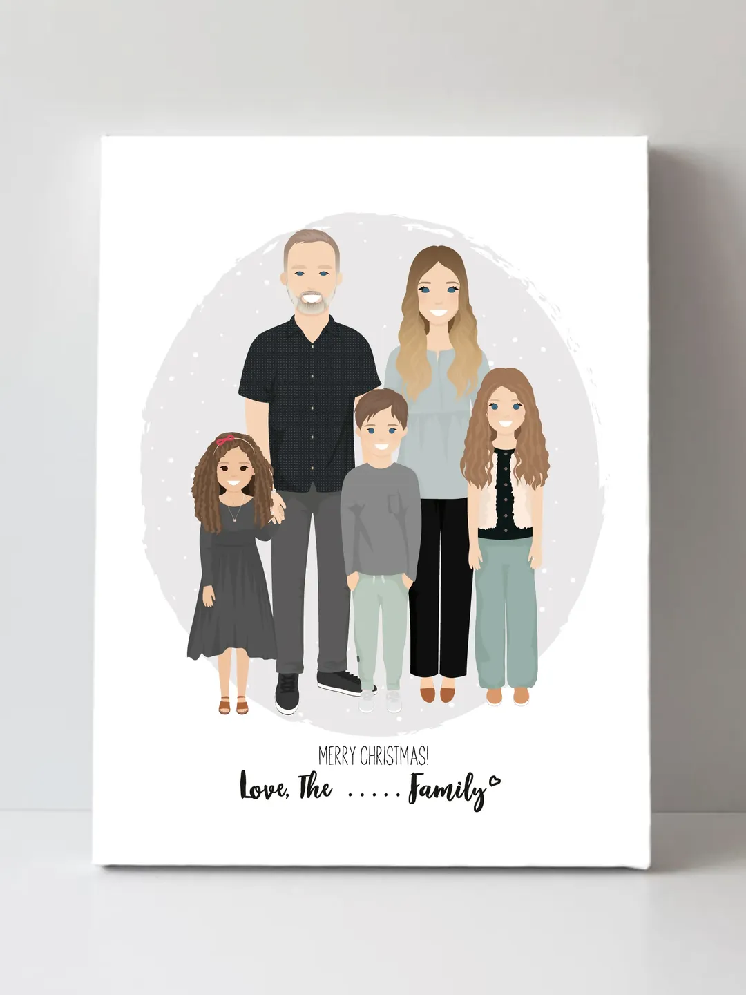 Custom Family Portrait with pet, Christmas illustration, Digital portrait