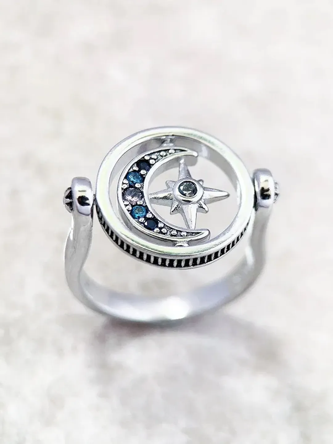 Silver Moon Spinner Ring, anxiety ring, fidget ring, adhd ring, anxiety ring spinner, mental health ring, mental health rings