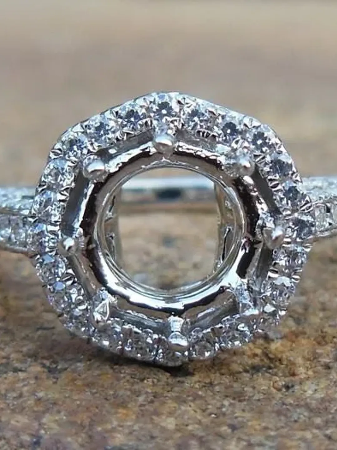 Free Shipping Solid 14K White Gold Round 6MM Semi Mount Ring, Diamond Ring, Engagement Ring Setting