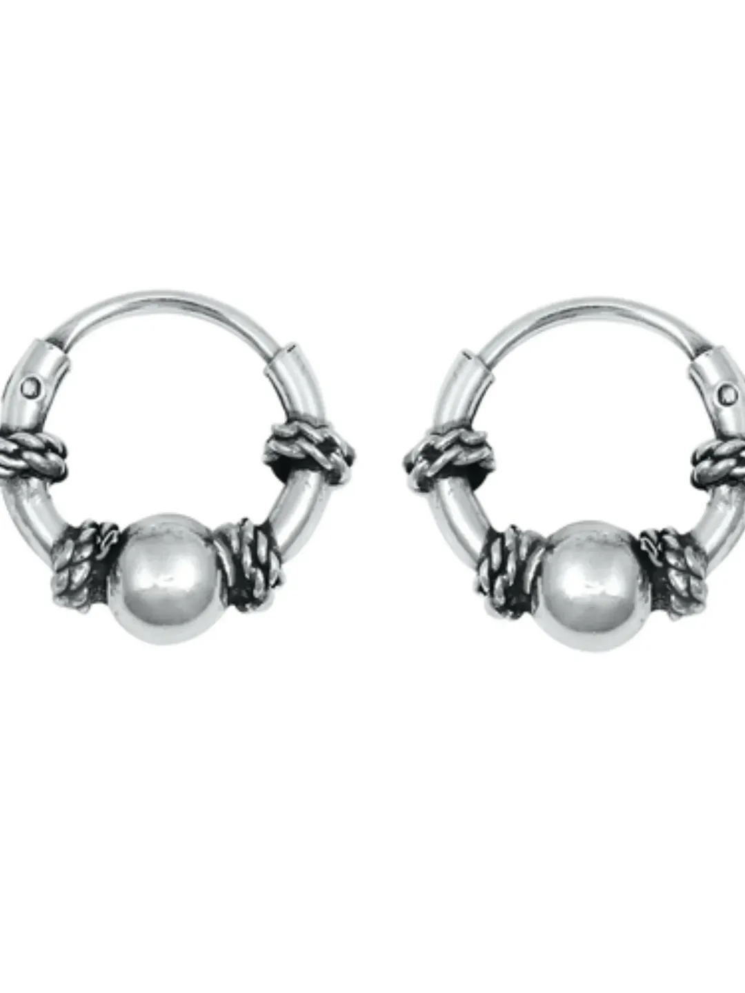 Bali Hoop Earrings, solid 925, Sterling Silver hoop Loop earrings, Sterling Silver Cartilage Earrings, 1.2 mm thick 8 mm Diameter, Antique