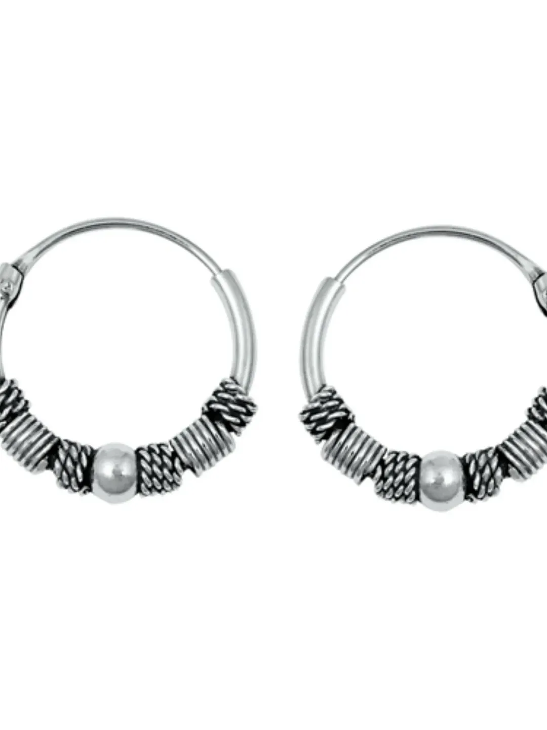 Bali Hoop Earrings, solid 925, Sterling Silver hoop Loop earrings, Sterling Silver Cartilage Earrings, 3mm thick 15mm Diameter, Antique