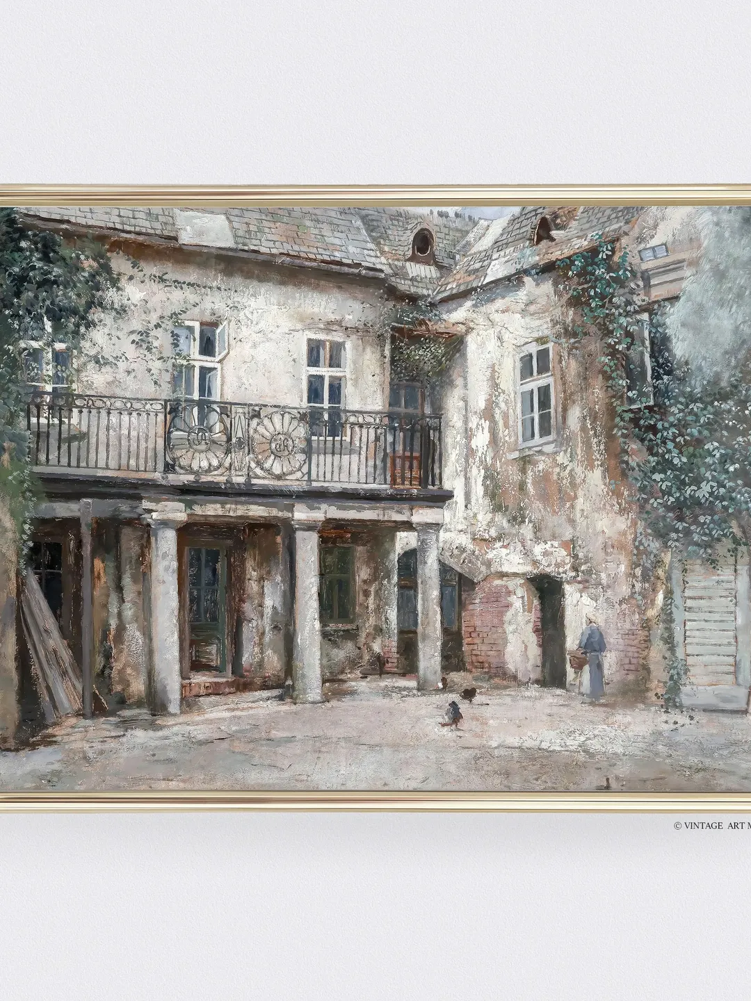 Courtyard Painting, Architecture Print, Printable Vintage Wall Art Decor, Digital Download | 127