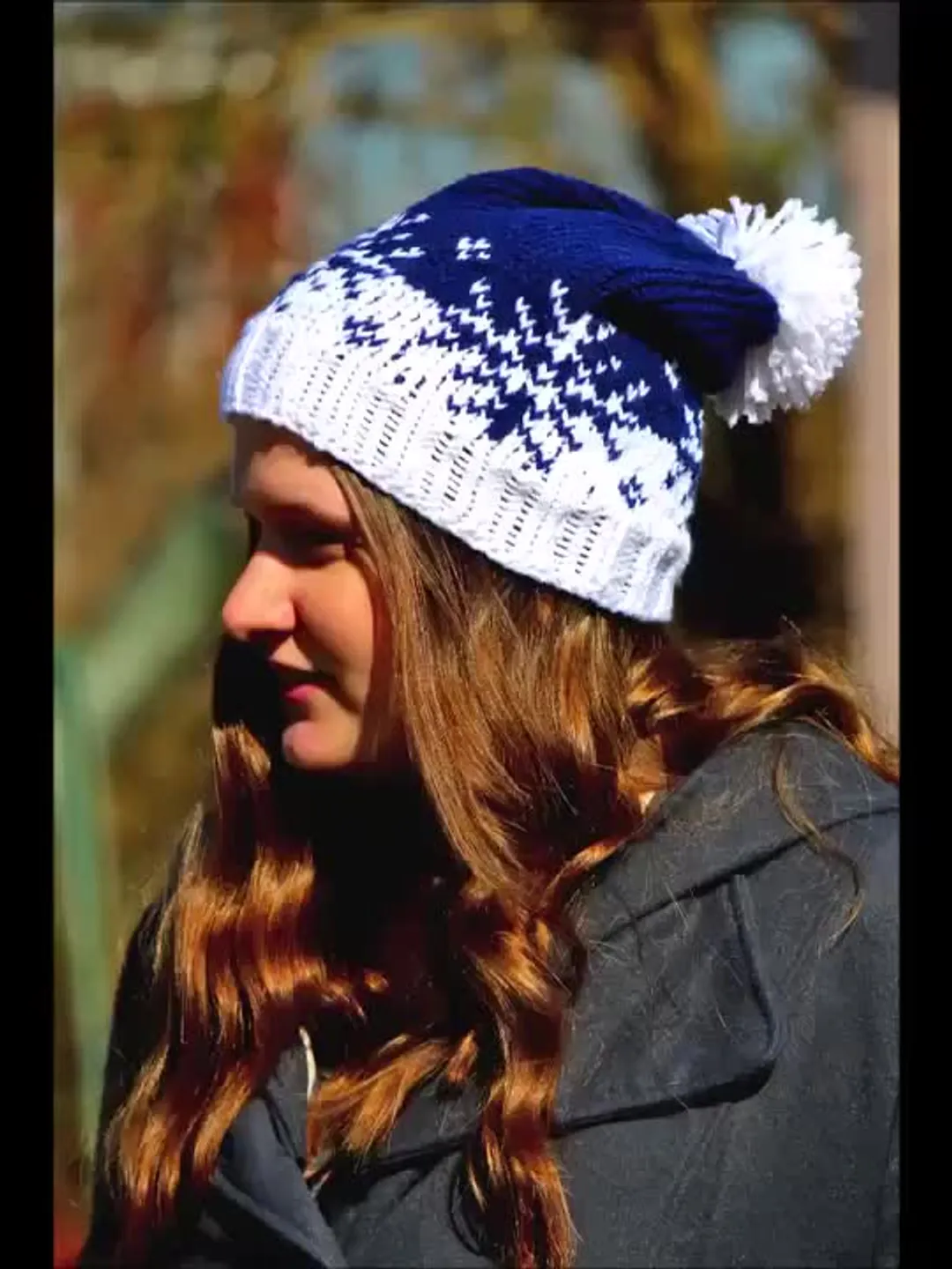 Snowhat Slouch Winter Hat with Snowflakes and Pom-Pom