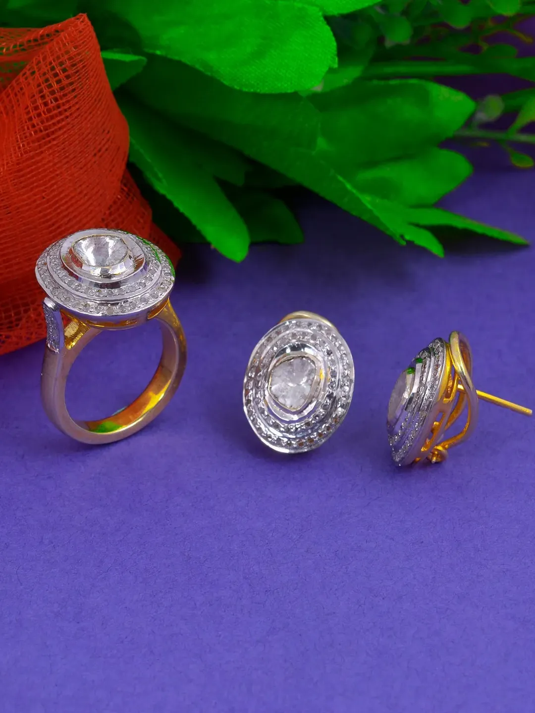 Pave Polki Diamond Jewelry, Polki Ring, Polki Earrings, Wedding Gift, Sterling Silver Jewelry, Bridal Jewelry, Anniversary Gift