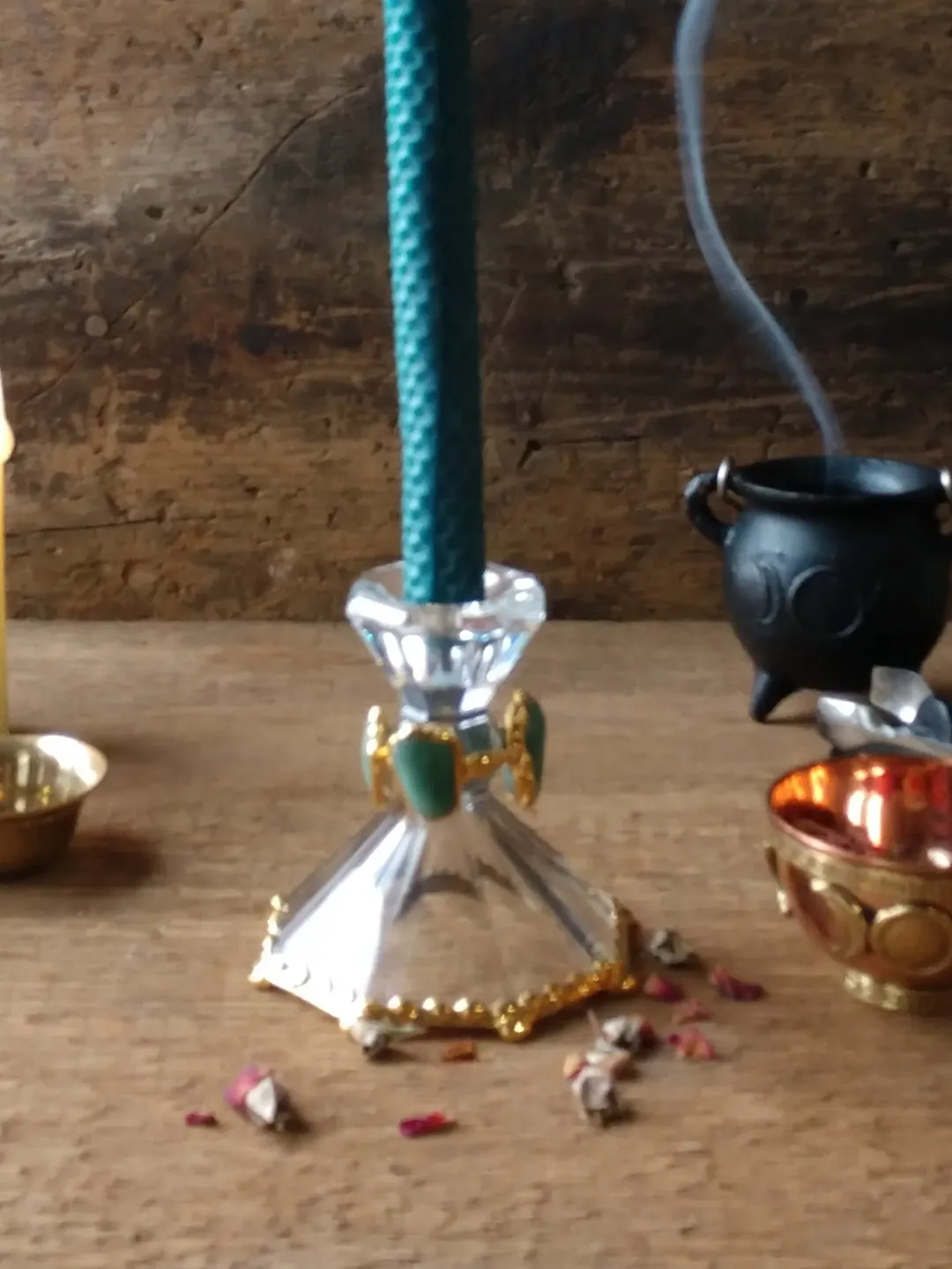 Witch's Candle Holders, Stone Candle Holders, Crystal and Aventurine Candle Sticks, Gold Plated Candle Holders Handmade