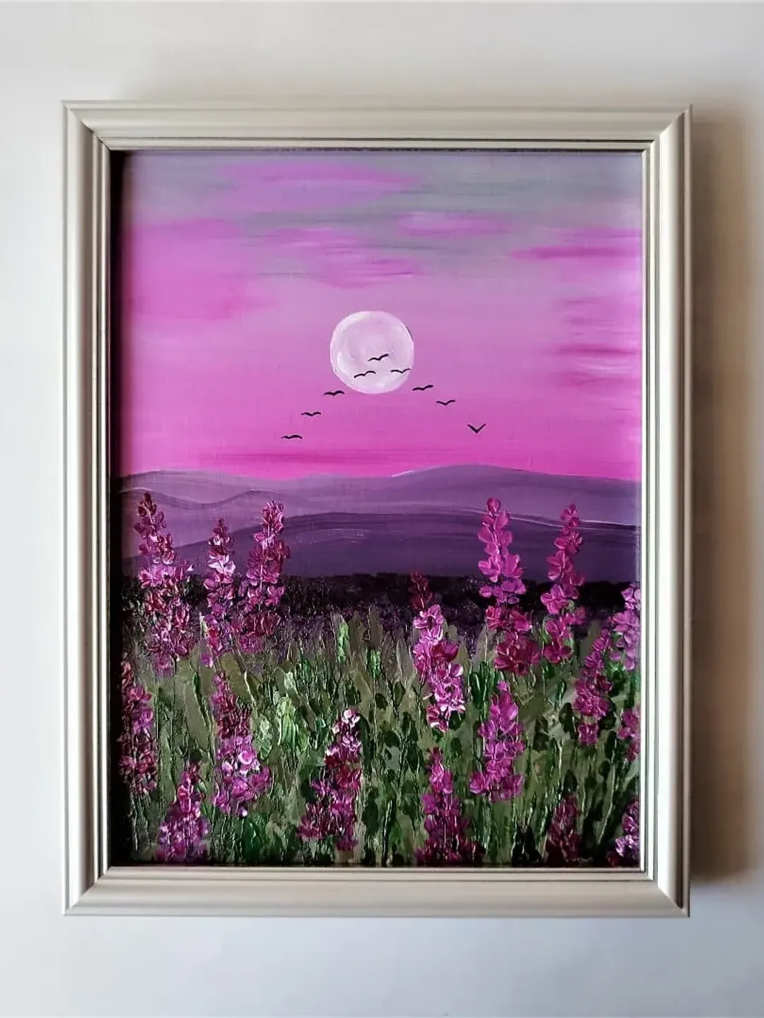 Painting wildflowers in acrylic, Palette knife landscape painting, Sunset painting landscape