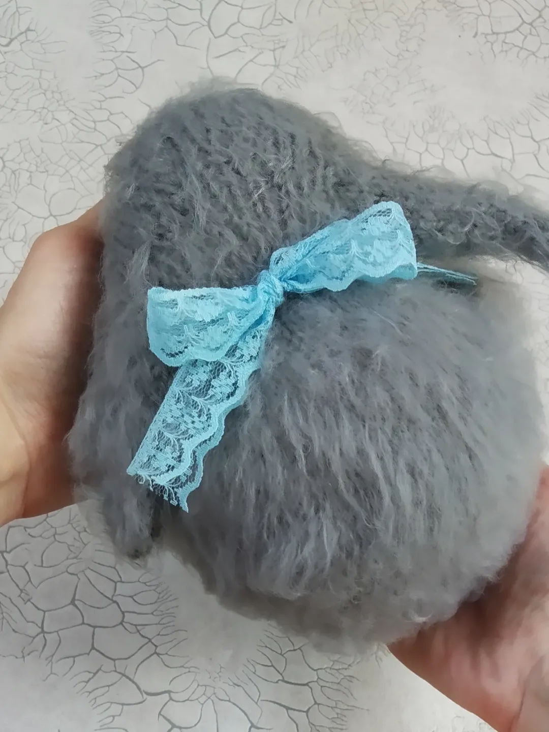 Realistic rabbit soft toy with bow plush lop eared rabbit handmade toy, gift for girl