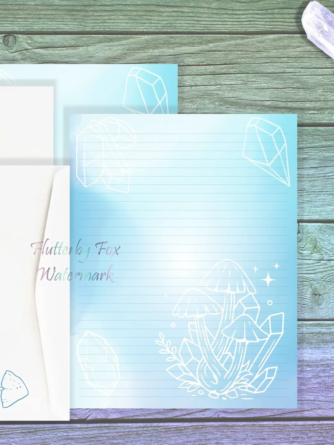 Blue Mushroom Stationery Set | Gemstone Writing Paper | Shroom Paper | Mushroom Letter Paper | Crystal Stationery | Junk Journal | Paper Set