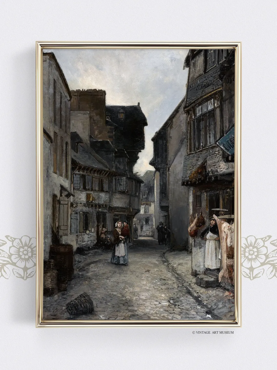 Old French Art Street Oil Painting Vintage Print, Architecture Printable Wall Decor Downloadable | 65