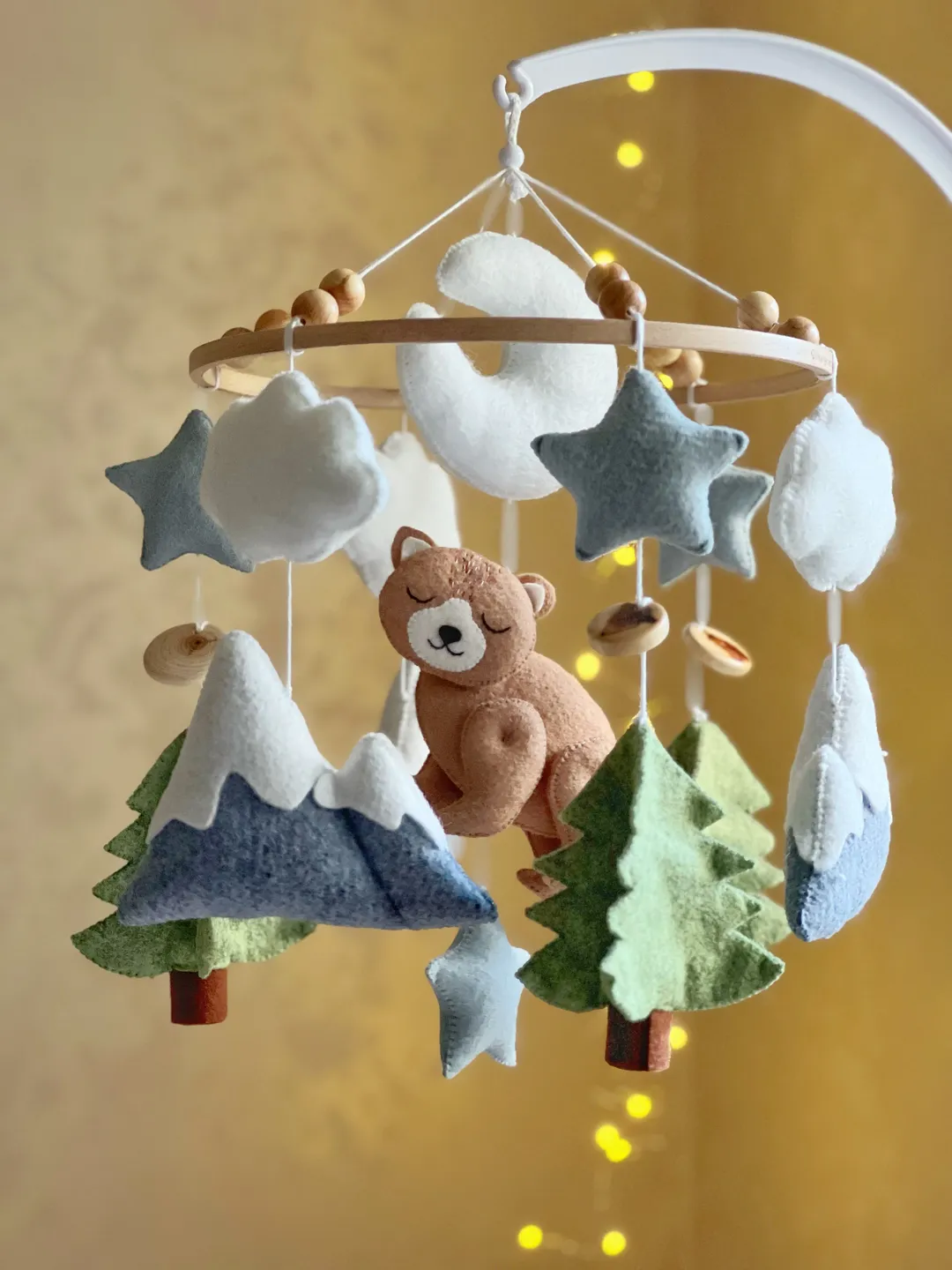 Nursery mobile crib Woodland mobile animals Baby mobile bear Baby boy mobile Baby shower gift Musical mobile felt