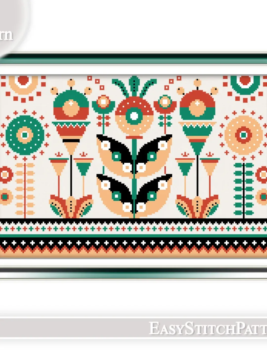 Traditional cross stitch pattern. Scandinavian cross stitch. Flowers cross stitch pattern.