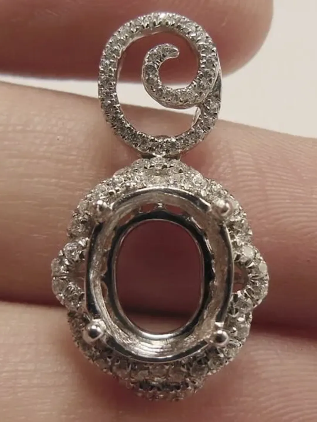 Solid 14K White Gold Oval 8x10MM Semi Mount Pendant