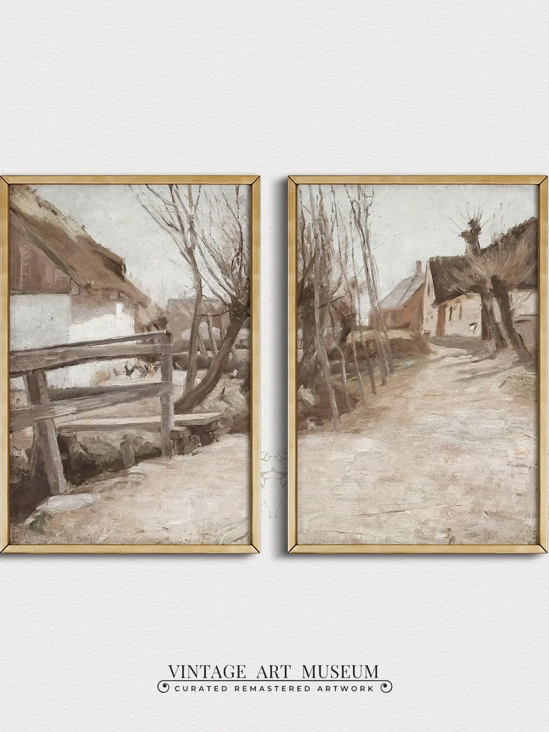 Village Muted Landscape Painting Vintage Prints Set of 2, PRINTABLE Wall Art, French Country Decor Downloadable | #232 S2