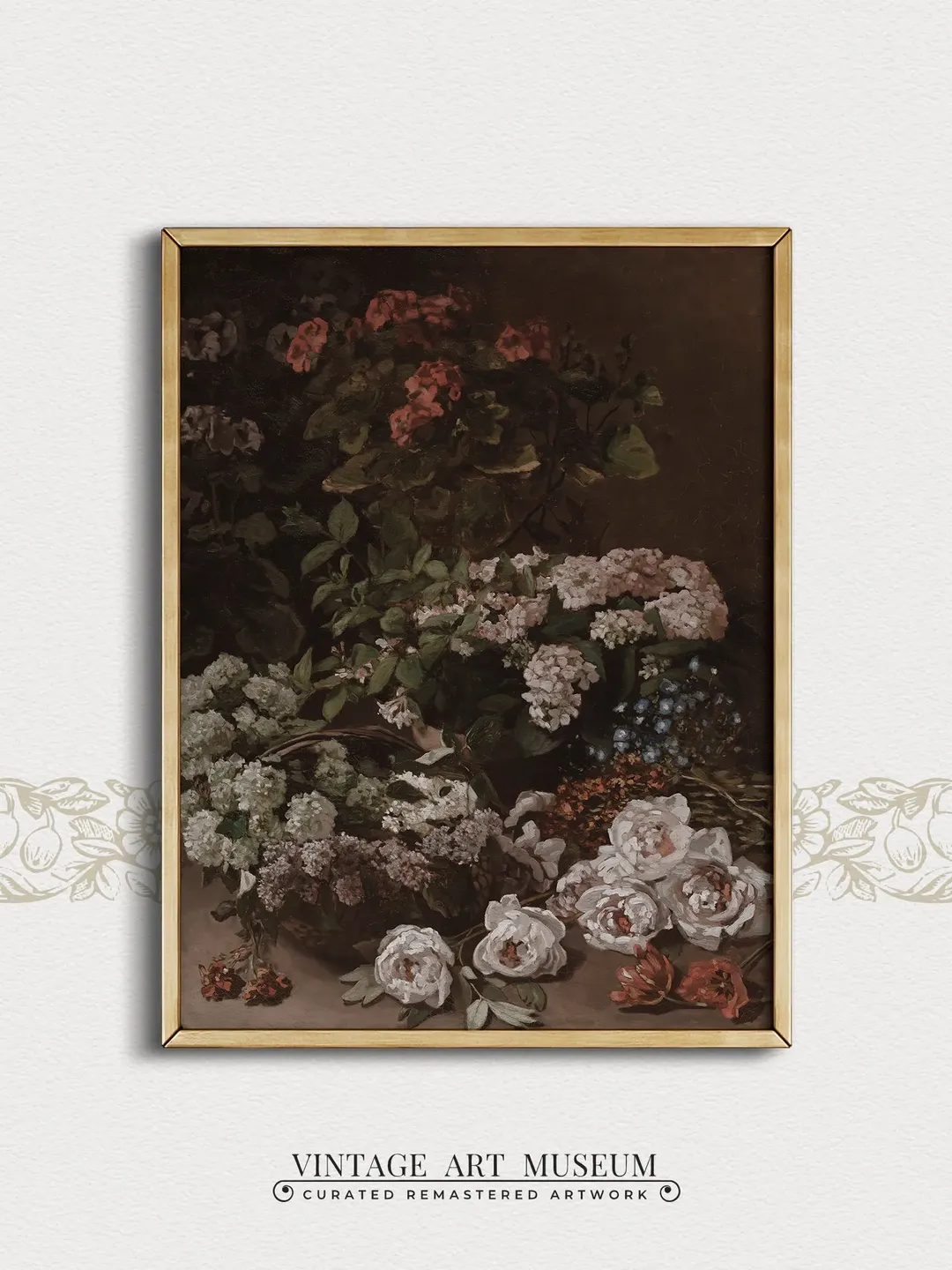 Dark Vintage Pink Peonies Art Print, Moody Floral Still Life Oil ...