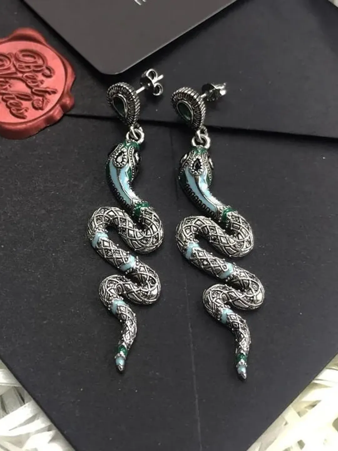 Silver Snake Earrings, Snake Earrings, Serpent Earrings, Dangle Snake Earrings, Rare Snake Earrings, Long Snake Earrings, Slytherin Earrings