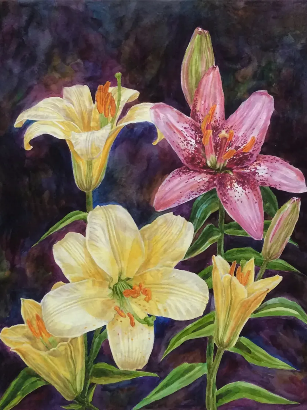 "Lilies" original wall art watercolor painting flower picture