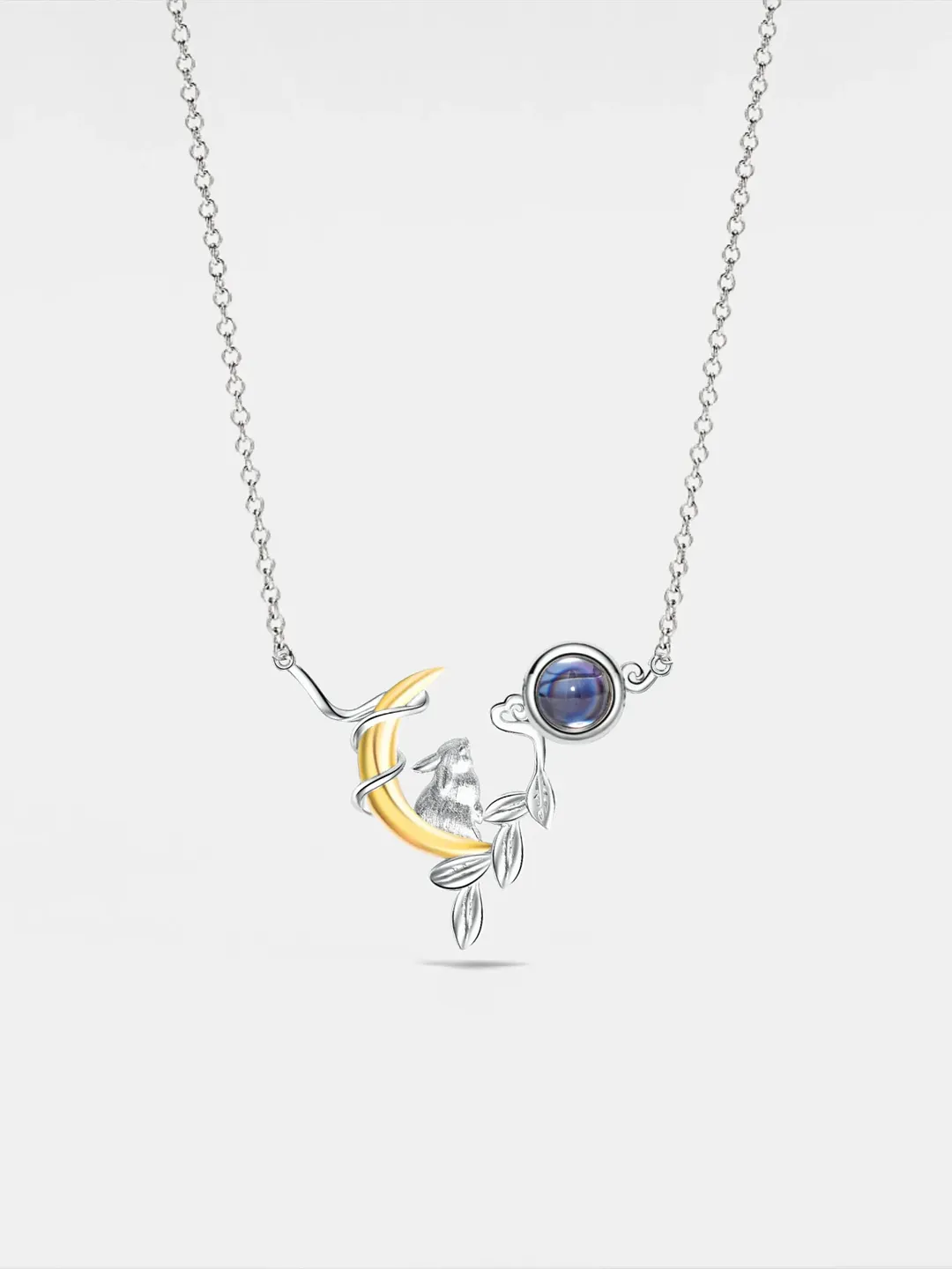 PERIMADE Bunny Moon Projection Necklace • Personalized Picture Inside Pendant • Sterling Silver Keepsake Jewelry • Trendy Best Friend Gift