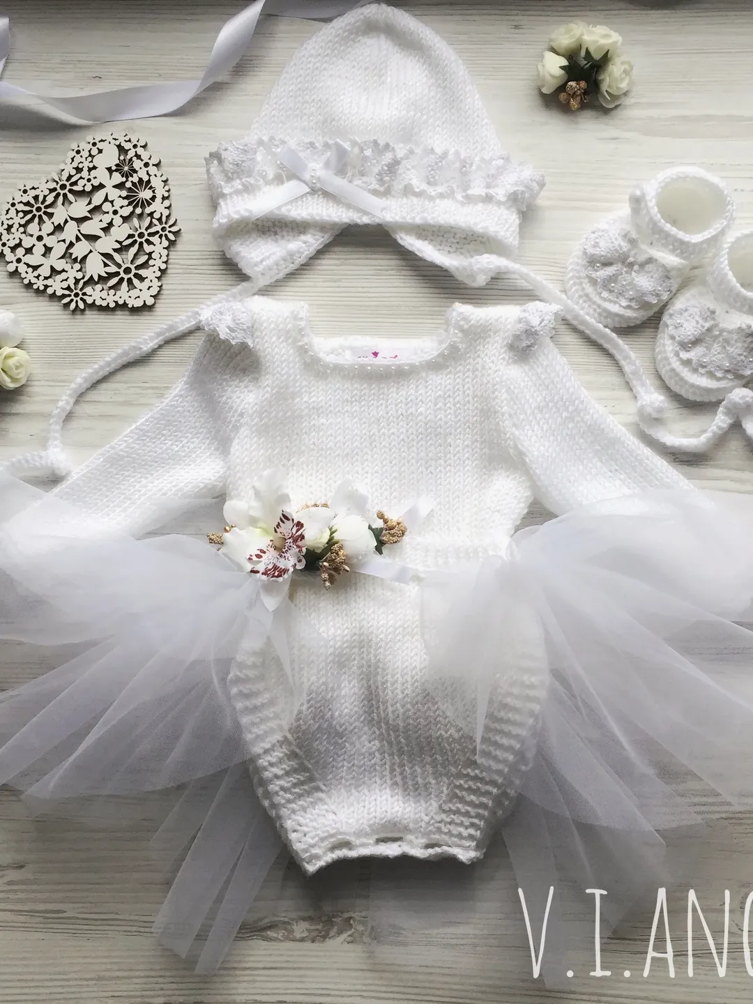Baptism outfit for girl. Christening gown for baby girl. Knitting outfit for baby girl. Take home outfit. Baby shower gift for baby girl.