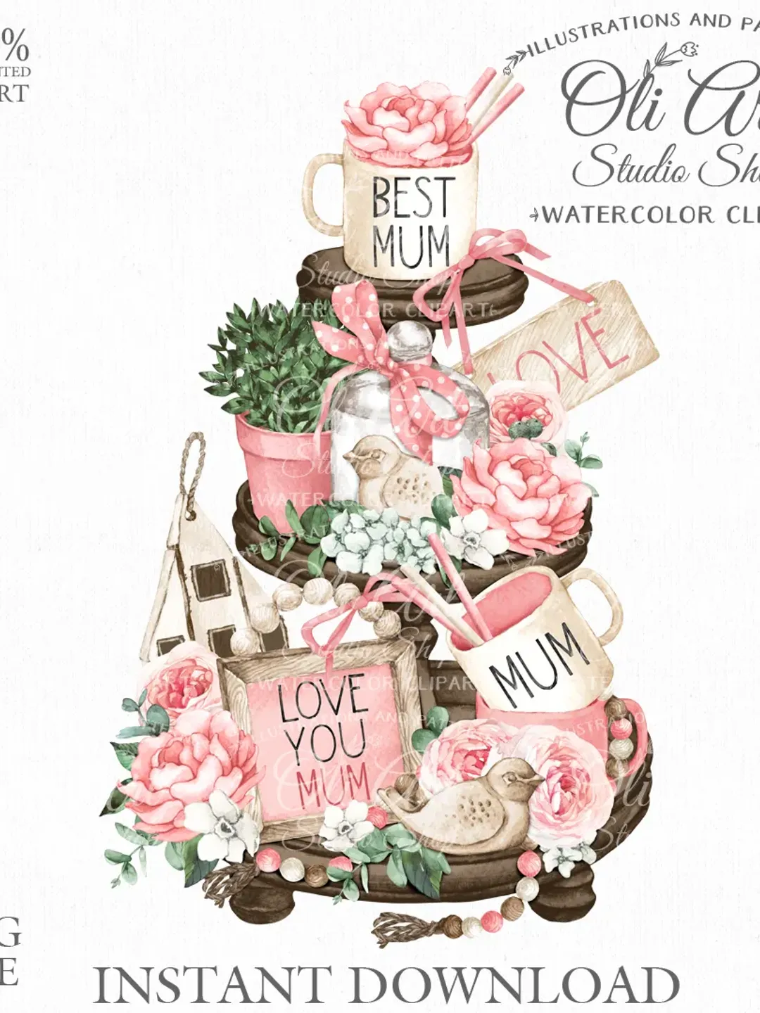 Mother's day tiered tray design. Mum. Png File, Hand Drawn graphics. Digital Download. OliArtStudioShop