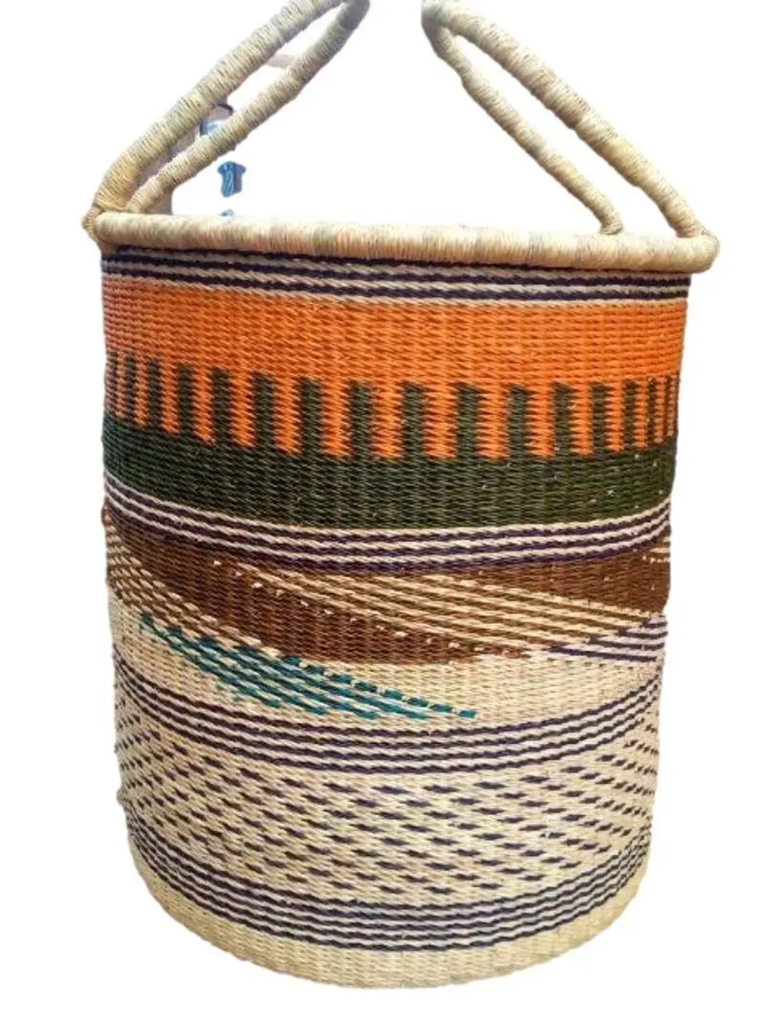 African Laundry Basket with Handle, Large Handmade Woven Laundry Room Decor, Bolga wicker storage Basket