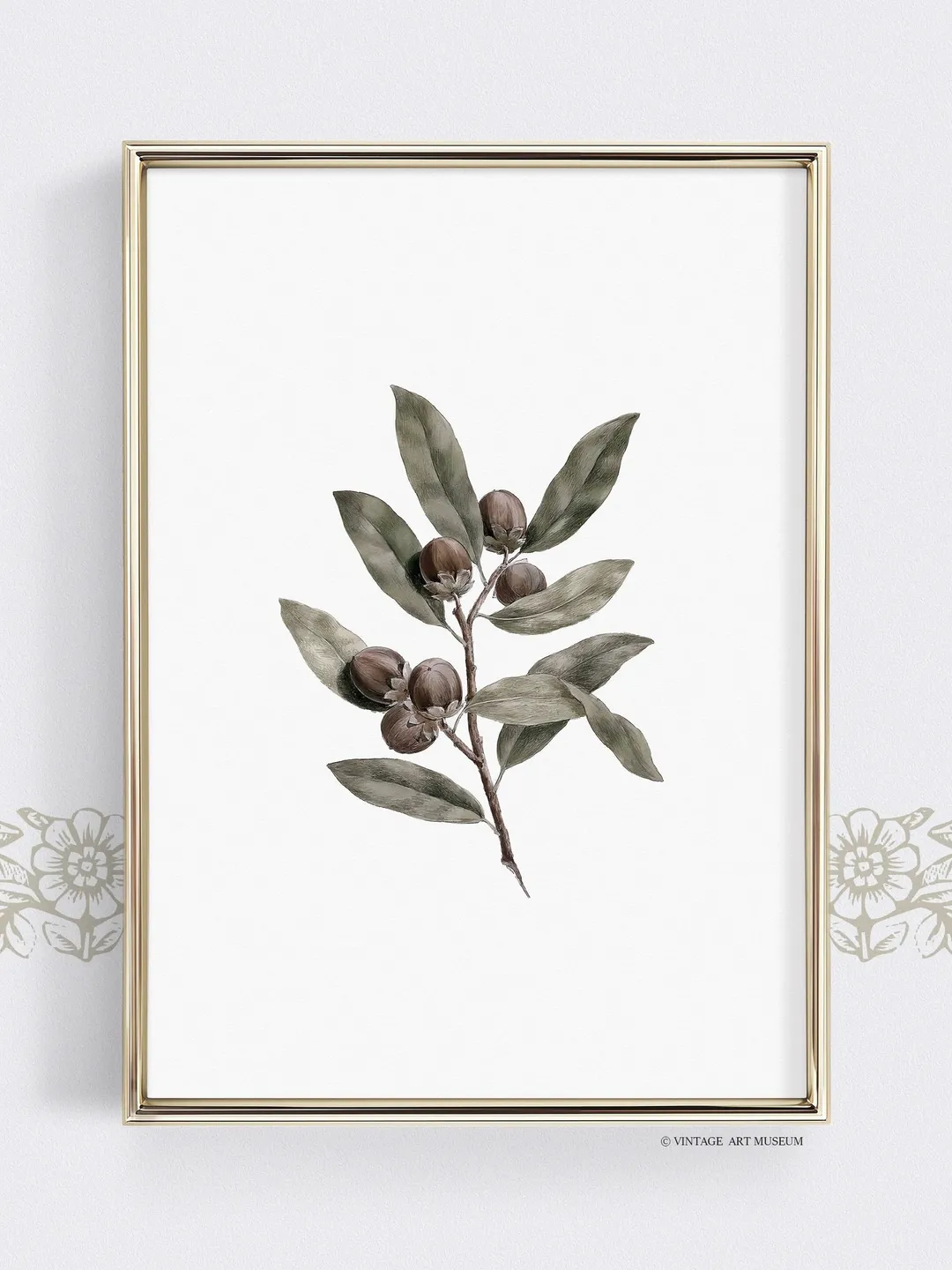 Vintage Olive Branch Print Botanical Wall Art, Large Watercolor Painting, Printable Digital Decor | 146
