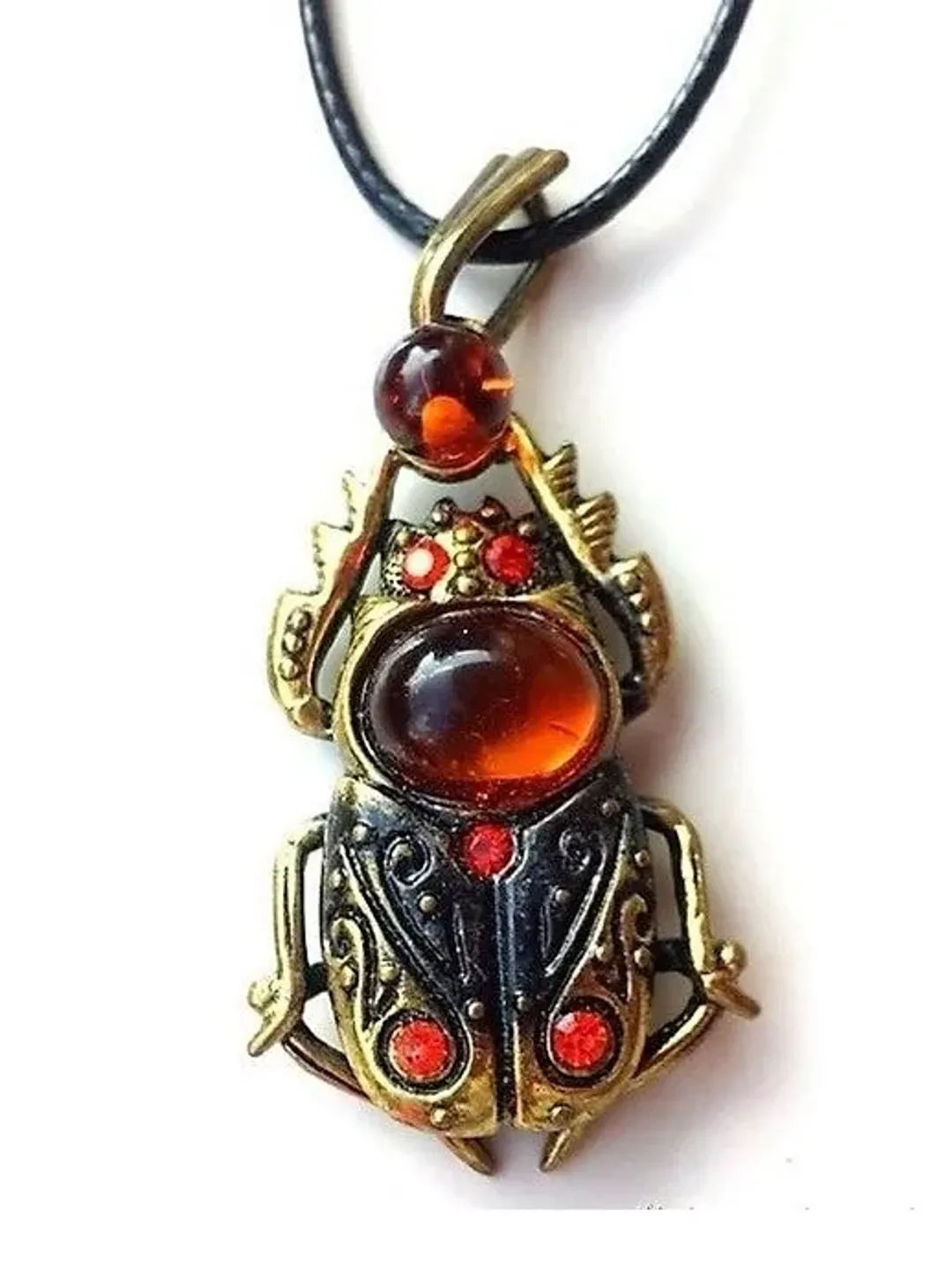 Scarab Beetle Pendant Necklace Brass Amber Jewelry Egypt beetle jewelry Amulet protection necklace insect necklace