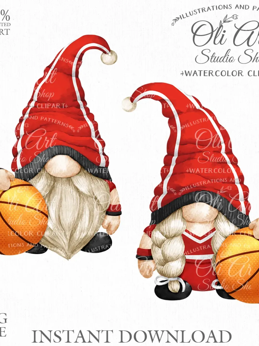 Gnome Basketball Player Clip Art. Sport. Cute Characters, Hand Drawn graphics. Digital Download. OliArtStudioShop