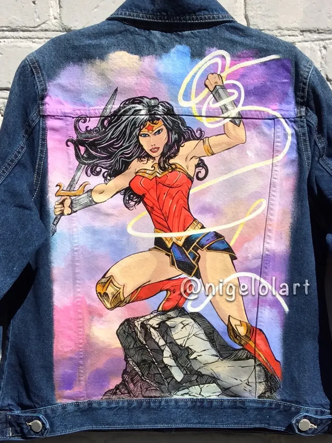 Wonder Woman superhero jacket Painted denim jacket Custom jacket Portrait from photo Personalized denim jacket