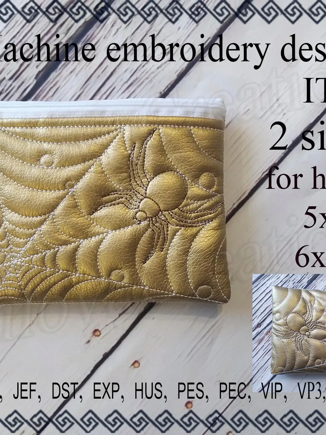 Cosmetic bag embroidery designs spider bag travel zip bag embroidery design ITH zippered bag Embroidery Design 5x7 File Instant Download