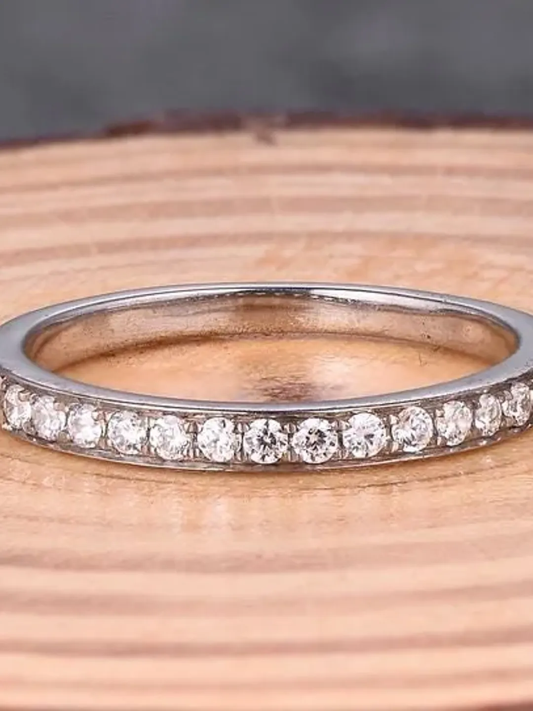 Wedding Band, Solid 14K White Gold Fashion Ring, Diamond Band