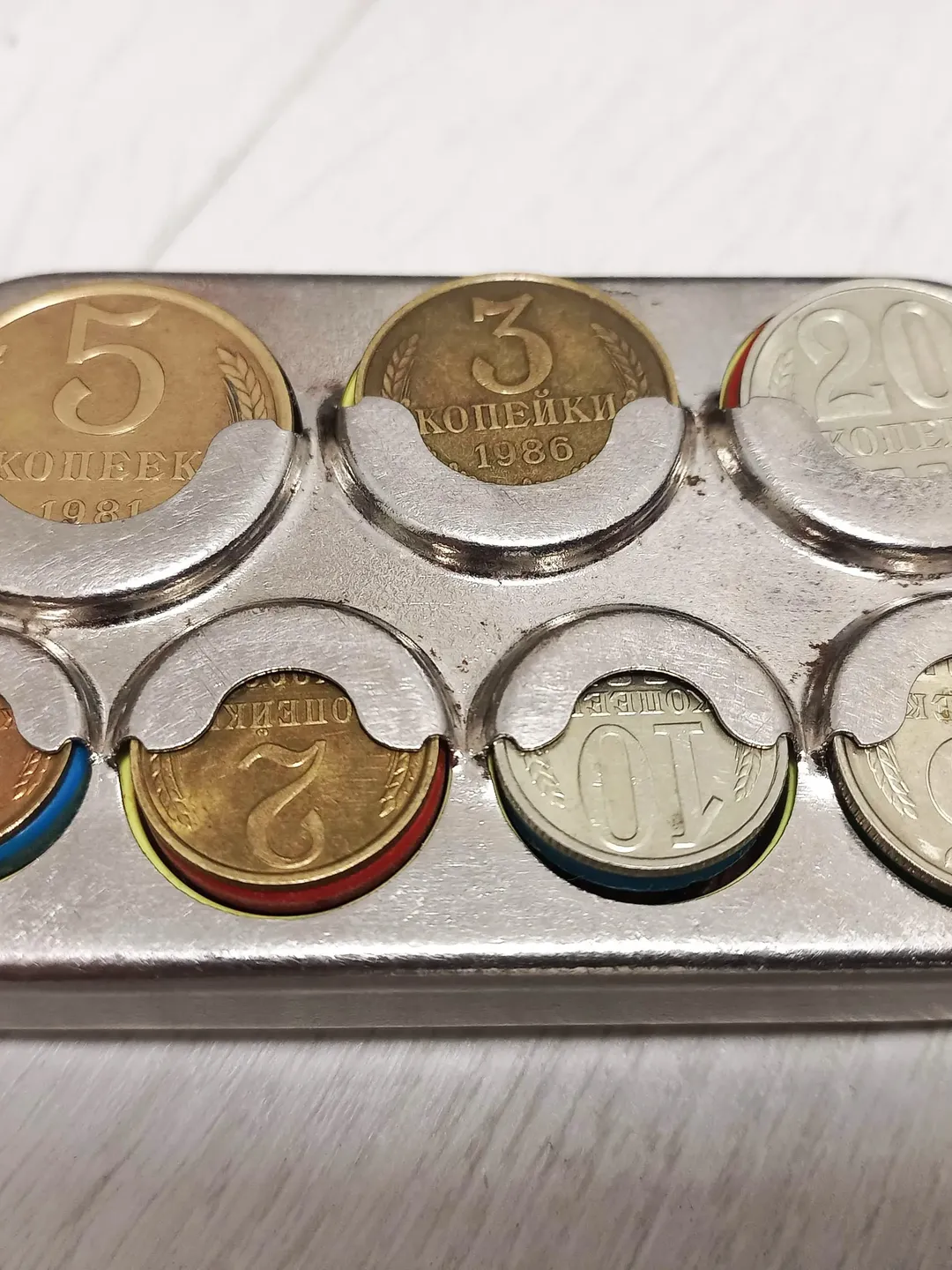 Pocket coin box "Vyborg" Vintage Soviet coin holder Old Soviet  coin box Old Soviet coin box with a set of USSR coins