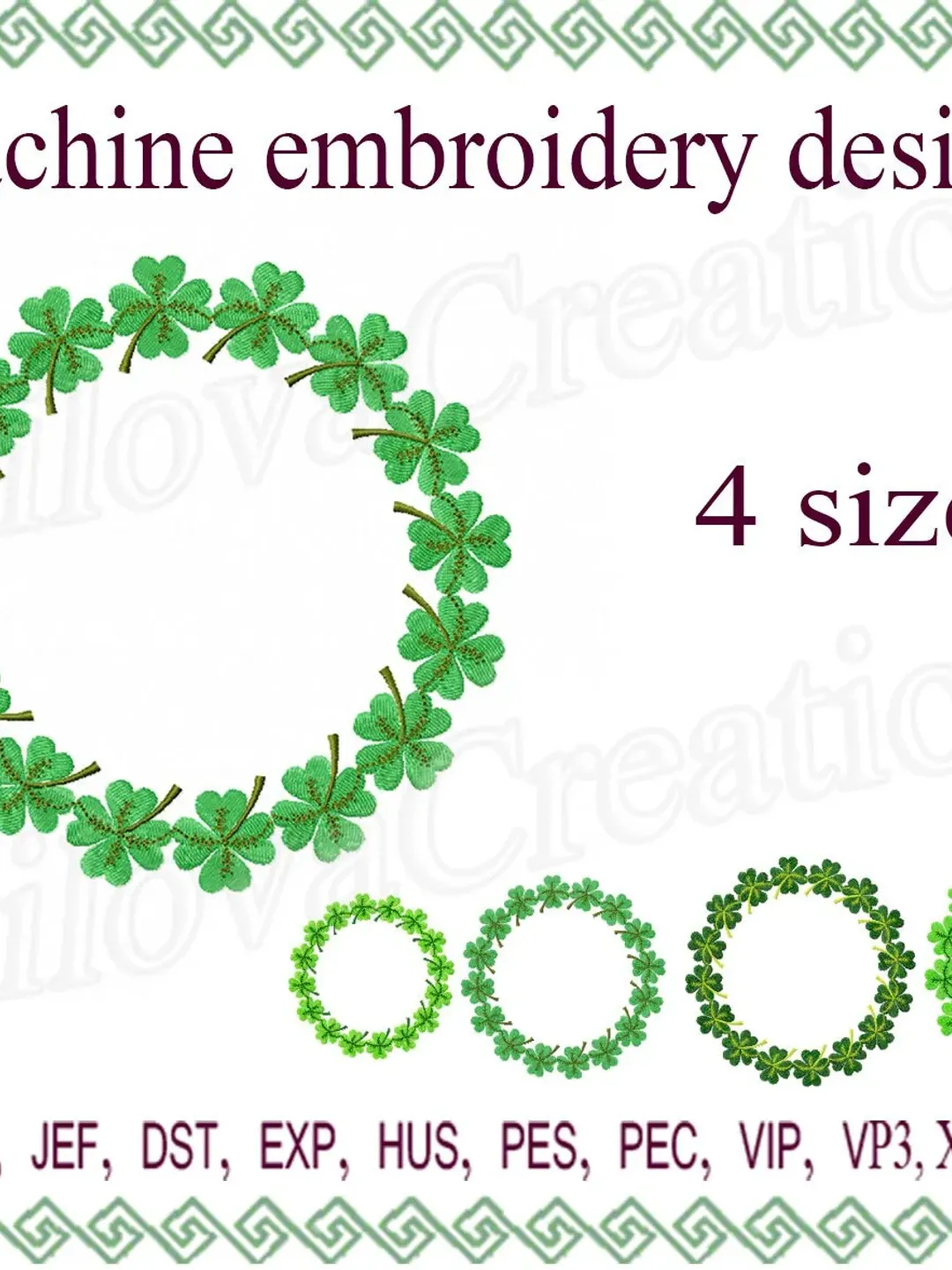 Clover Machine embroidery designs. St.Patrick's Clover  embroidery design 4 sheets Design 4 Leaf Embroidery Frame. A wreath of clover