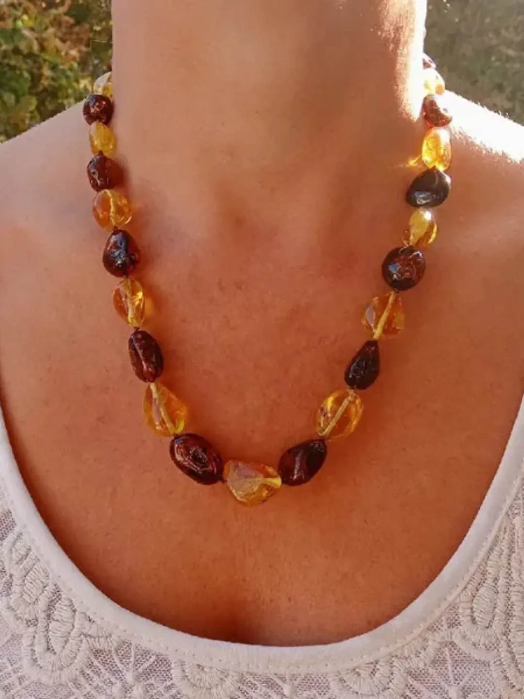 Real Amber jewelry Gemstone Large Beads Necklace Multicolor Natural Baltic Amber Stone beaded Necklace for Women