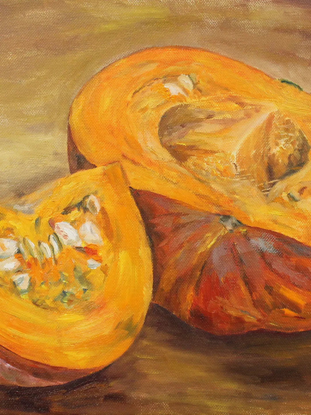 Pumpkin oil painting original art decor for kitchen