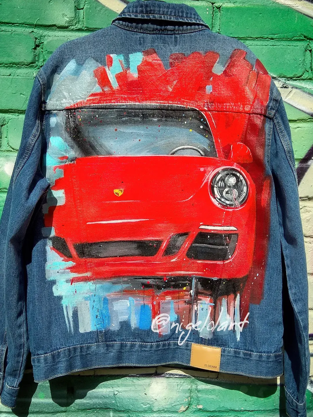 Porsche 911 Car Painted denim jacket Custom jacket Portrait from photo Personalized order Blue denim jacket shirt