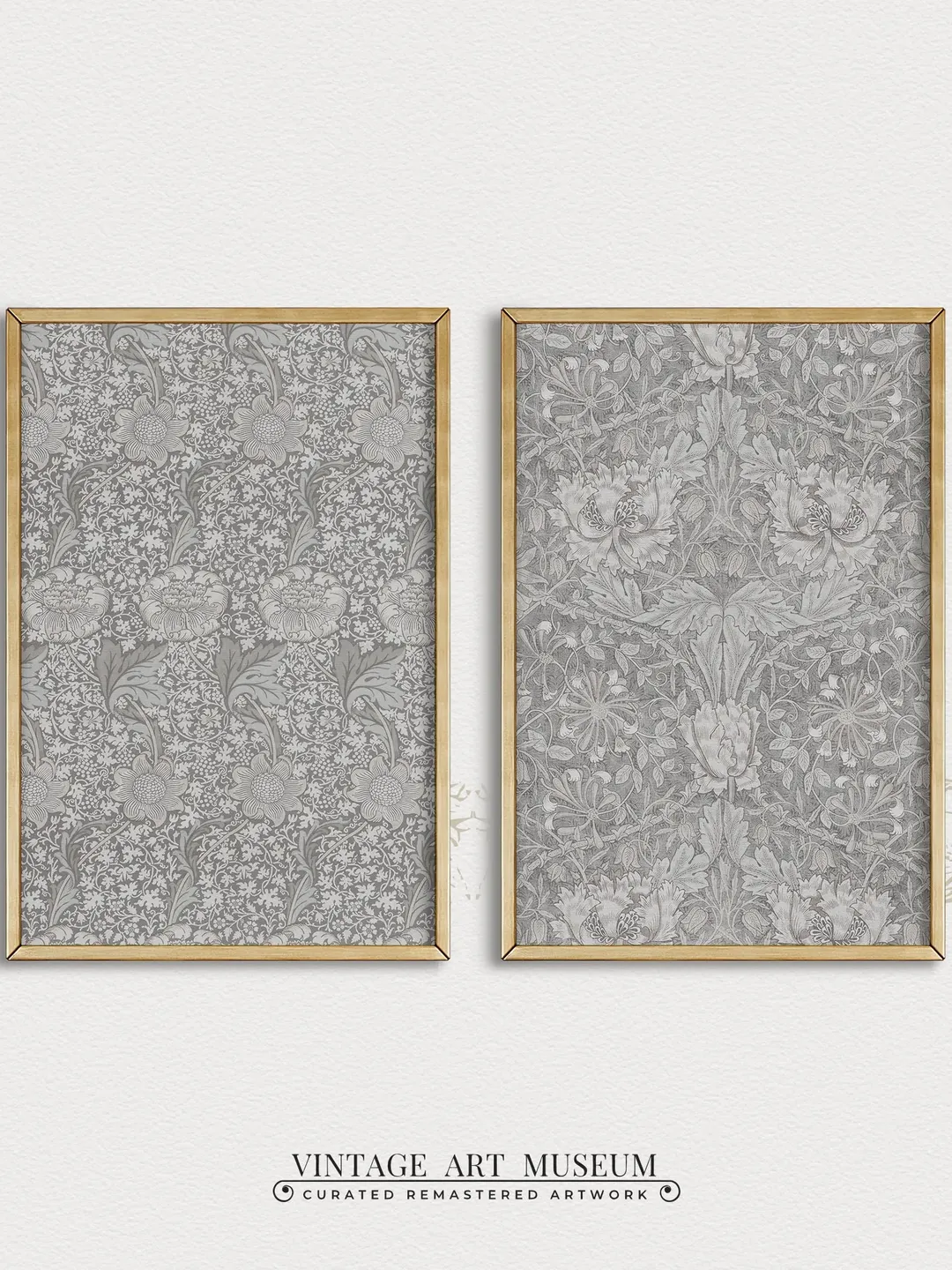 William Morris Fabric Wall Art Set of 2 Prints, Muted Gray Textile Floral Ornament, PRINTABLE Vintage Wall Decor | 296 S2