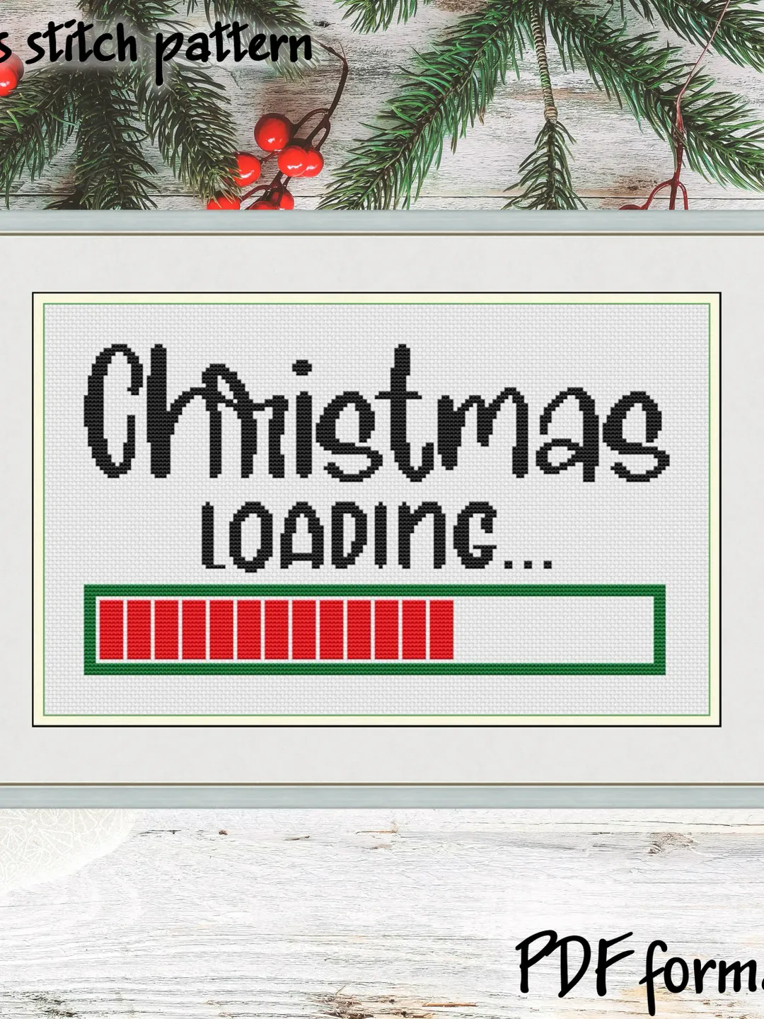 Christmas cross stitch pattern PDF, Easy cross stitch chart, Xmas cross stitch design, Modern xstitch embroidery pattern