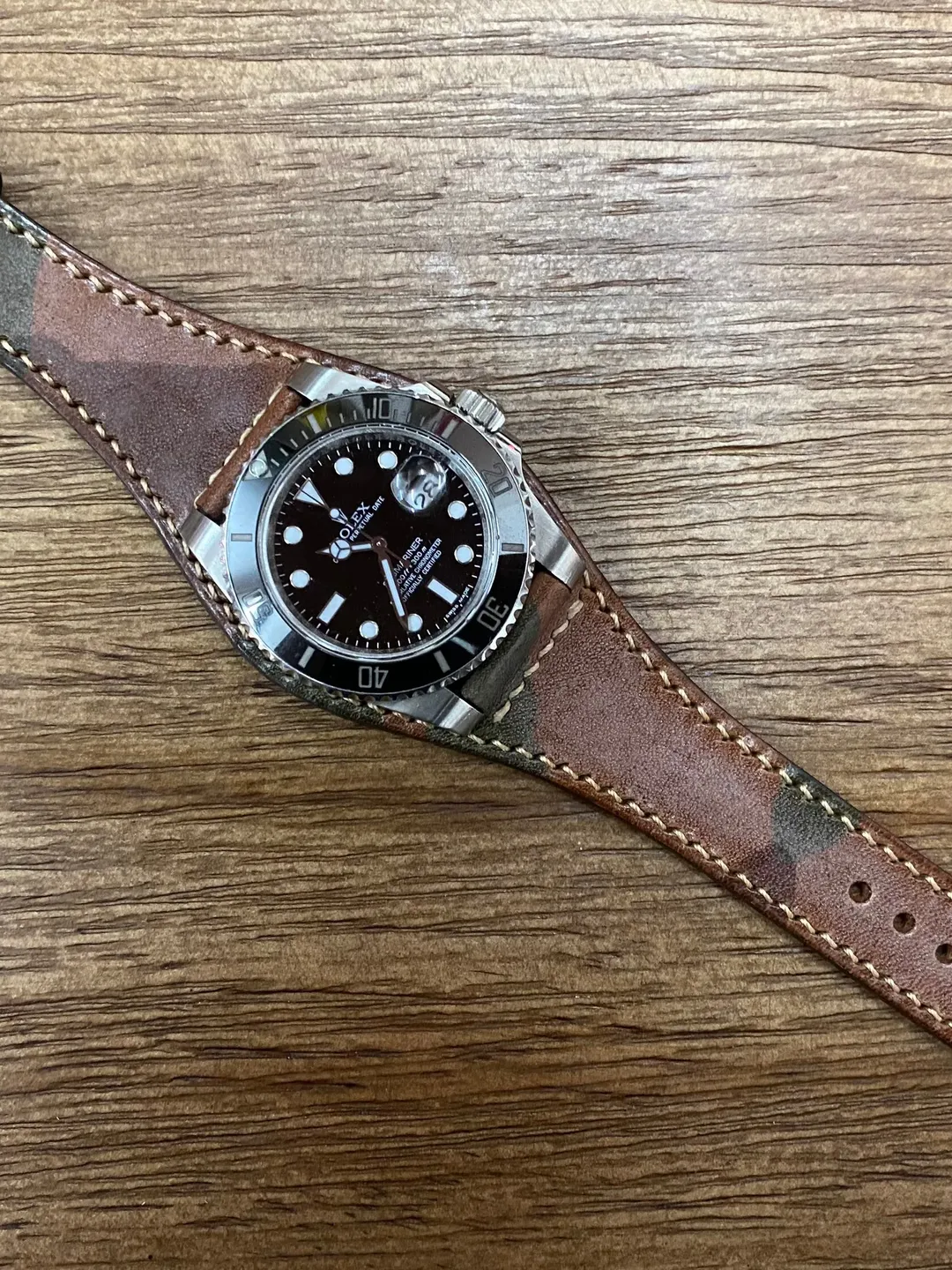 Brown Ghost Camouflage leather watch strap, Men watch band 20mm, 19mm cuff watch strap, Personalise gift ideas, genuine leather