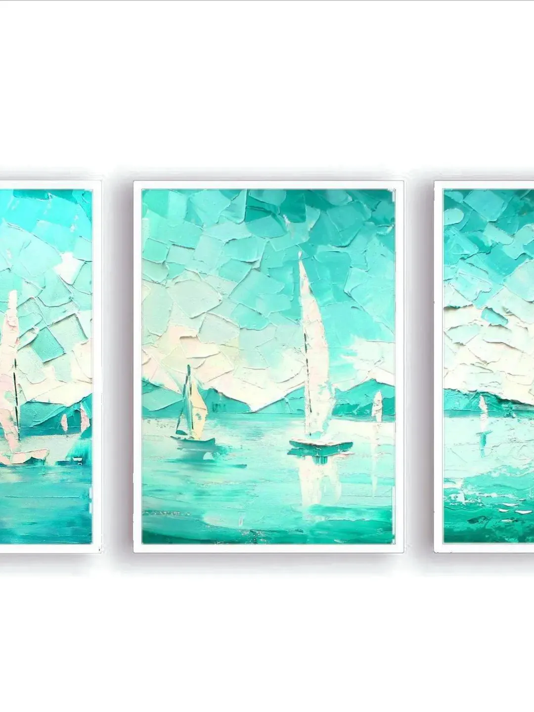 Set of 3 Sailboat Paintings ORIGINAL OIL PAINTINGS on Canvas Seascape Triptych Original Impasto Painting by "Walperion"