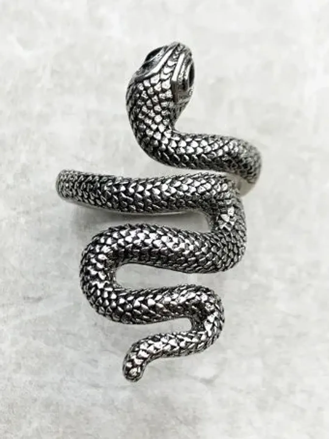 Gothic Snake Ring, Vintage Serpent Ring, Snake Ring, Black Snake Ring, Silver Snake Ring, Silver Serpent Ring, Adjustable Statement Ring